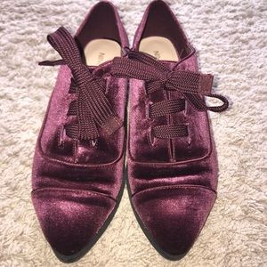 Maroon velvet loafers
